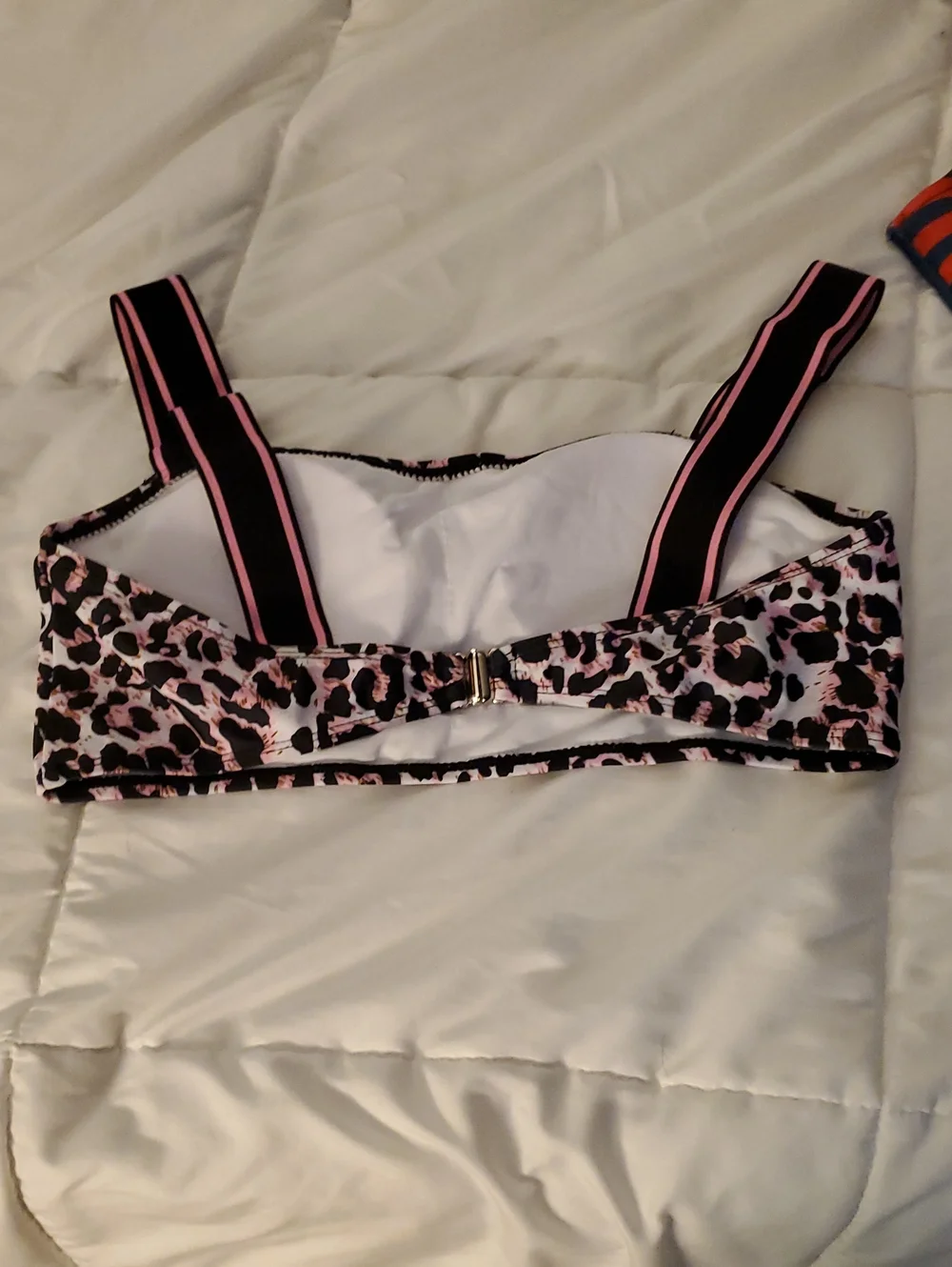 Teens Pink Leopard Print Crop Top with Striped Straps Or Bathing Suit Top Only